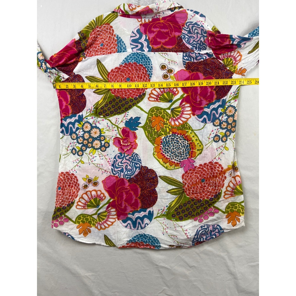 KikiSol Button Down Shirt Womens Large White Multicolor Floral Cotton Boho L/S - Picture 6 of 9
